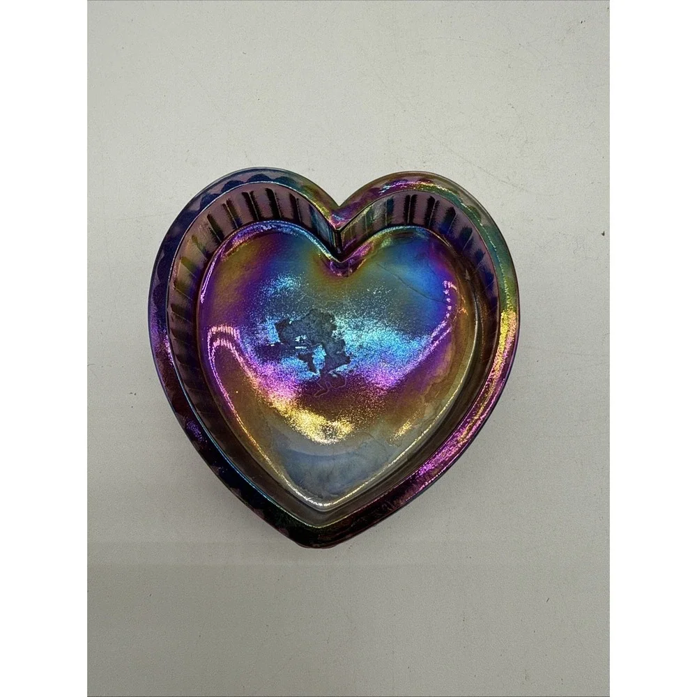 Vintage Fenton Carnival Glass Heart Shaped Candy Dish No Lid Approx 4